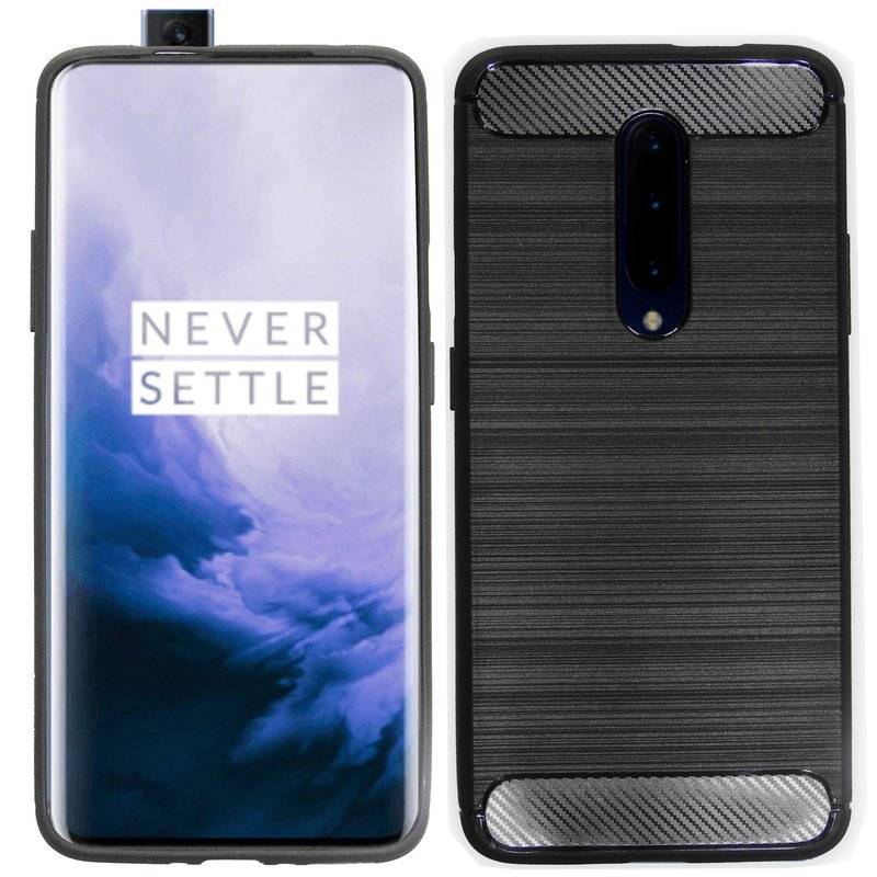 Silikon Hülle Carbon kompatibel mit OnePlus 7 PRO Soft TPU Case Handyhülle Cover Schutzhülle Schwarz