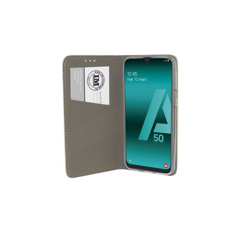 Samsung Galaxy A50 A505F Buch Tasche Handy Hülle Etui Brieftasche Schutzhülle mit Standfunktion, Kartenfach Gold