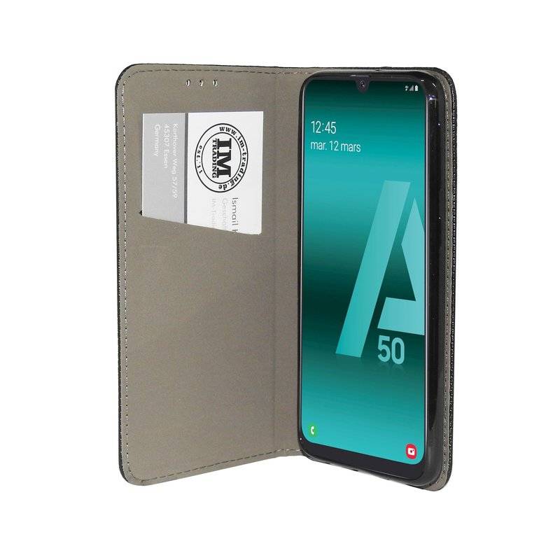 Samsung Galaxy A50 A505F Buch Tasche Handy Hülle Etui Brieftasche Schutzhülle mit Standfunktion, Kartenfach Schwarz