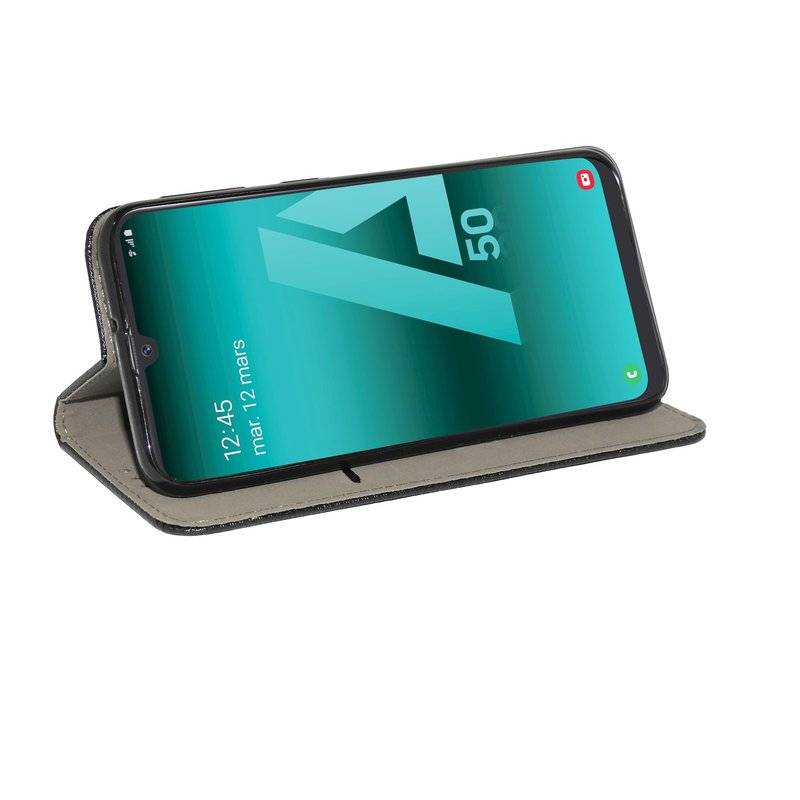 Samsung Galaxy A50 A505F Buch Tasche Handy Hülle Etui Brieftasche Schutzhülle mit Standfunktion, Kartenfach Schwarz