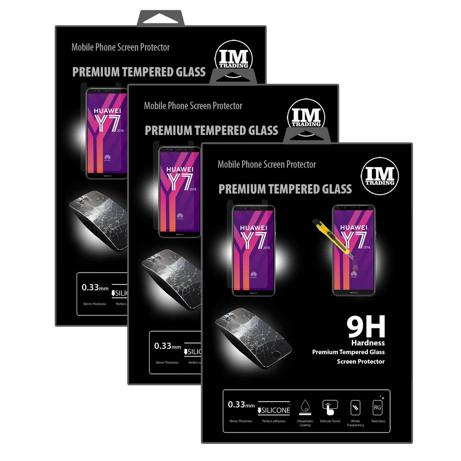 3x Huawei Y7 2018 Schutzglas Handy Schutzglasfolie 9H Display Schutzfolie