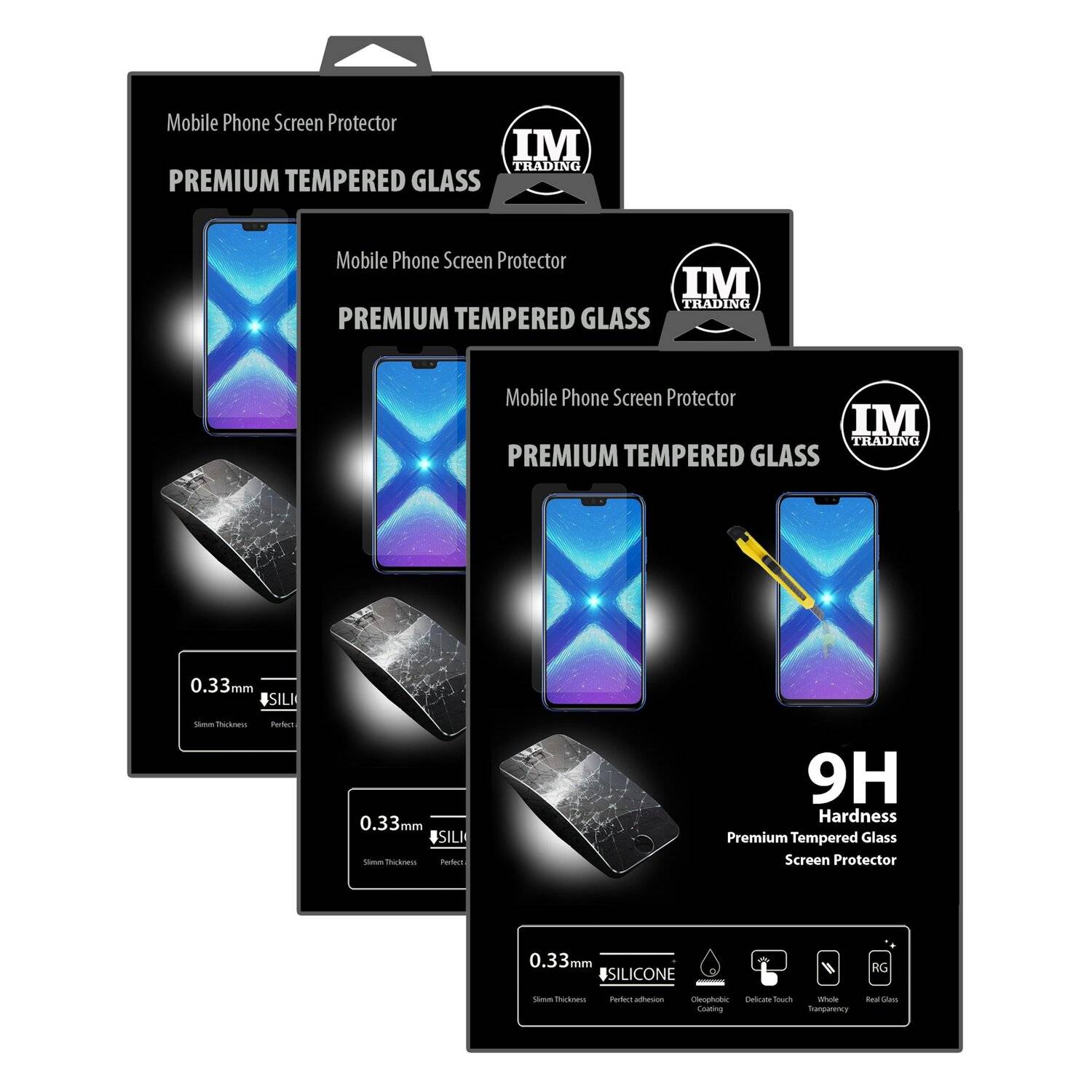 3x Honor 8X Schutzglas 9H Tempered Display Schutzglas