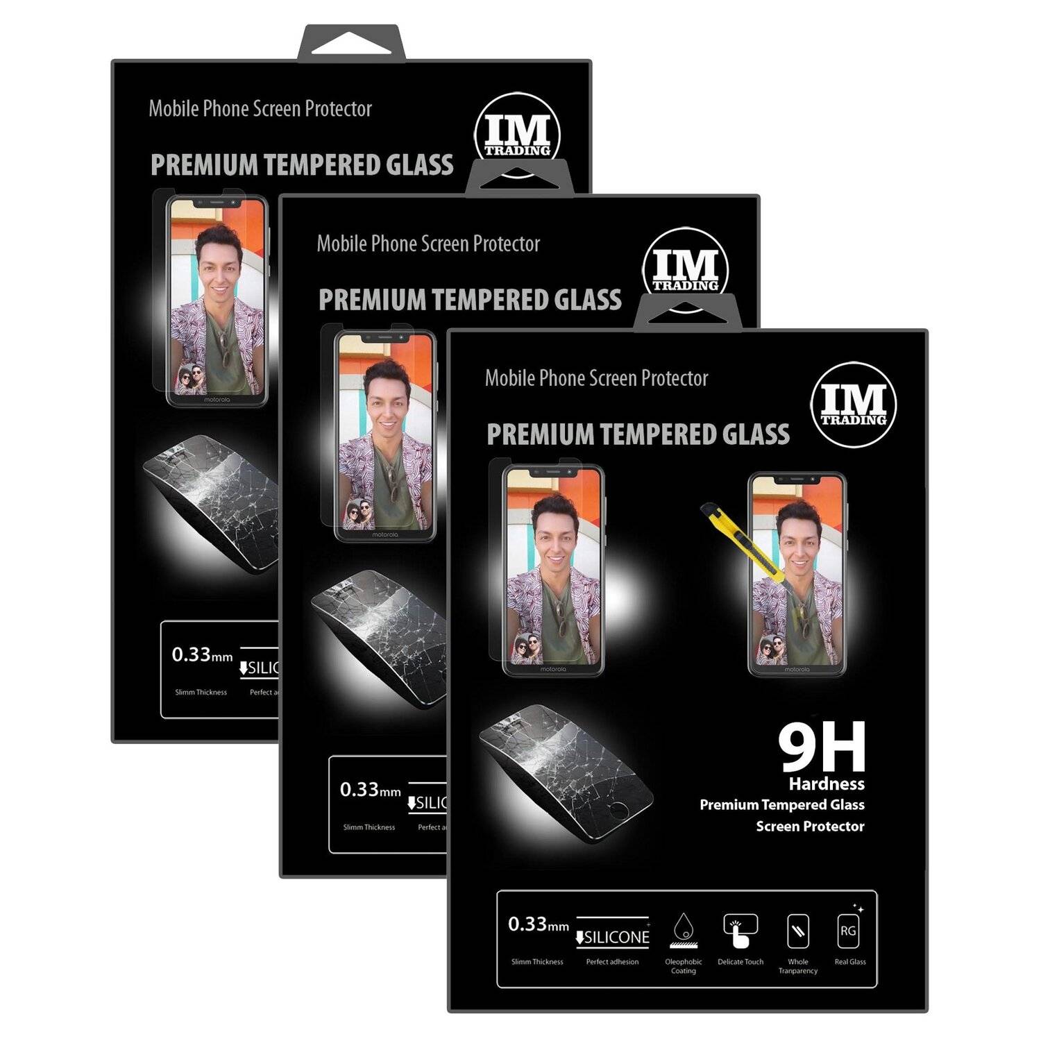 3x Motorola One Schutzglas 9H Tempered Display Schutzglas