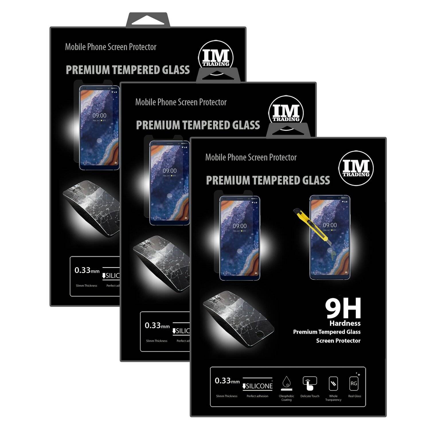 3x Schutz Schutz Glas 9H Tempered Glass Display Schutz Folie Display Glas Screen Protector für Nokia 9 PureView