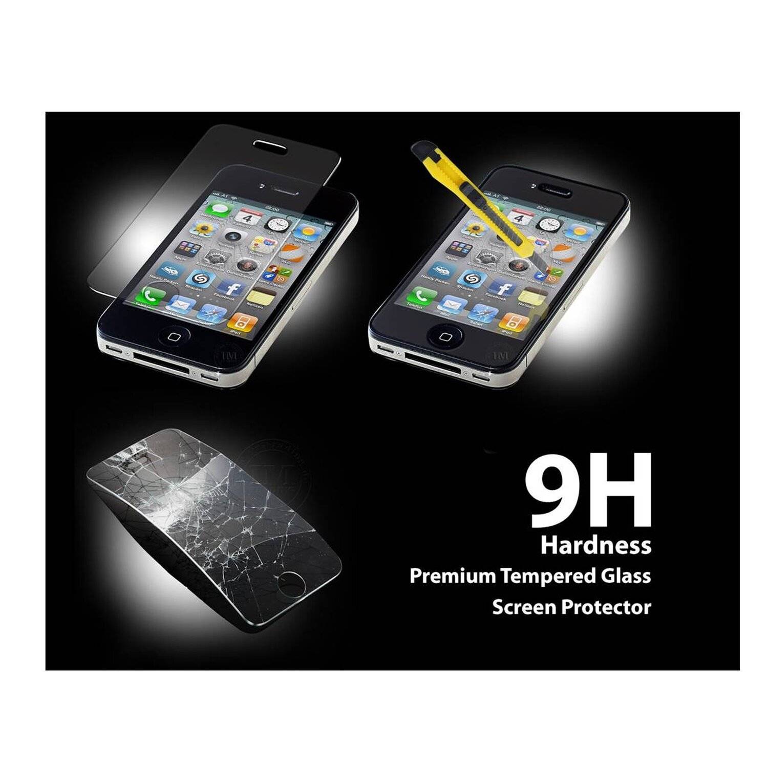 iPhone 4 / 4S Schutzglas Handy Schutzglasfolie 9H Display Schutzfolie