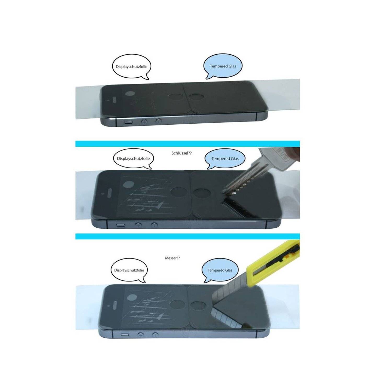 iPhone 5 / 5S / SE Schutzglas Handy Schutzglasfolie 9H Display Schutzfolie