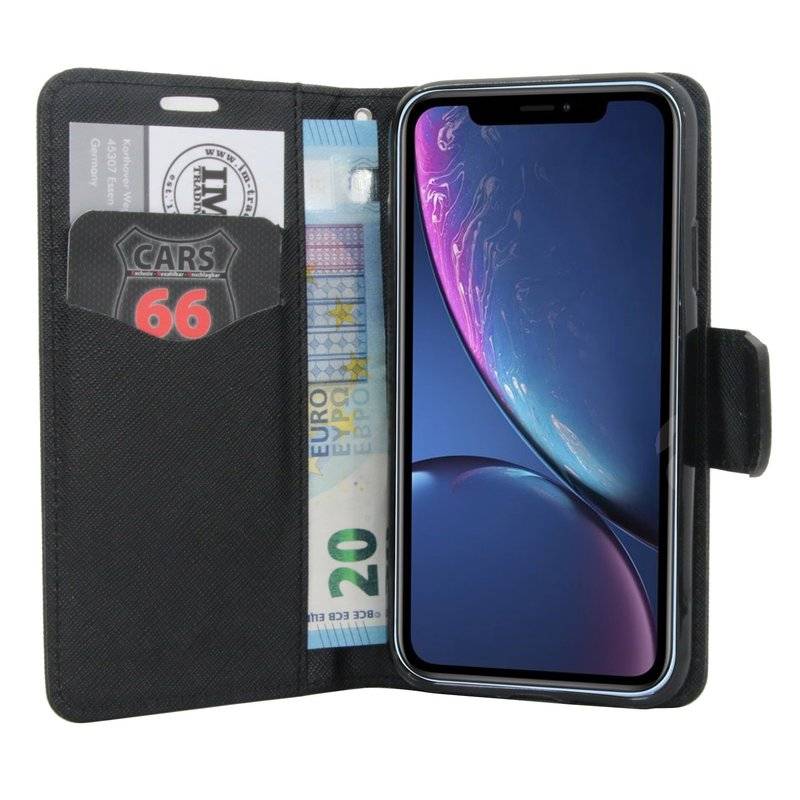 iPhone XR Handyhülle Tasche Flip Case Schutzhülle Schwarz