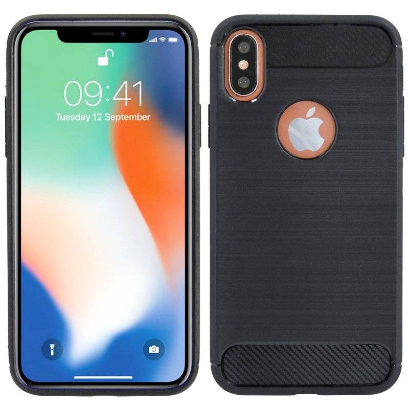 Silikon Hülle Carbon kompatibel mit iPhone X TPU Case Soft Handyhülle Cover Schutzhülle Schwarz