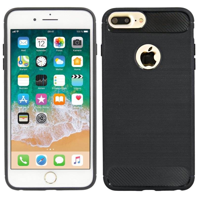 Silikon Hülle Carbon kompatibel mit iPhone 7 PLUS TPU Case Soft Handyhülle Cover Schutzhülle Schwarz