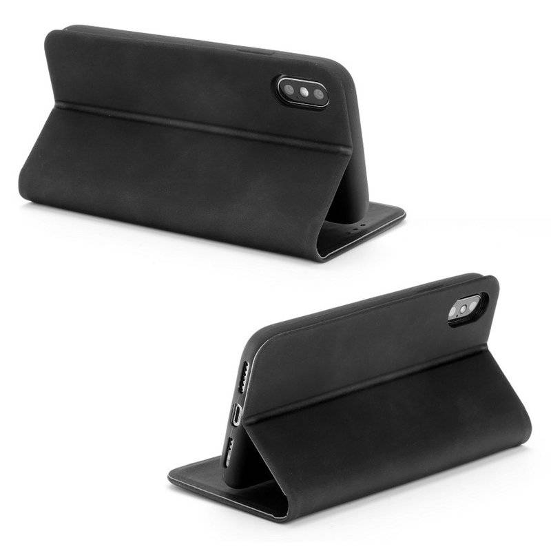 Buch Tasche SILK Premium Handy Hülle Etui Brieftasche Schutzhülle mit Standfunktion, Kartenfach Schwarz iPhone XS Max