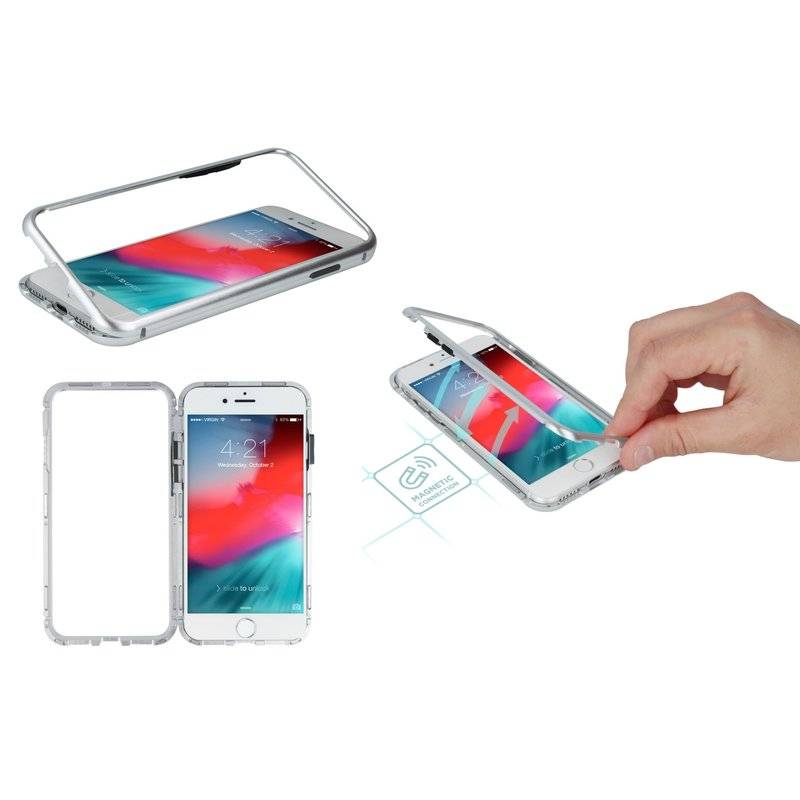 iPhone XS 360 Grad Magnet Hülle Metall Case Full Cover Silber