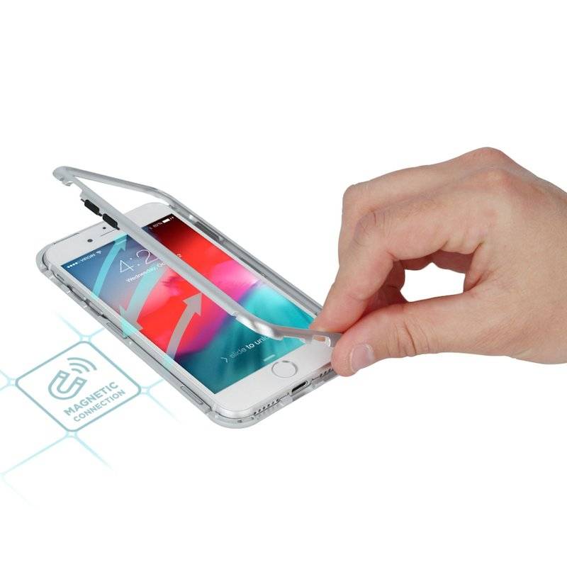 iPhone XS 360 Grad Magnet Hülle Metall Case Full Cover Silber