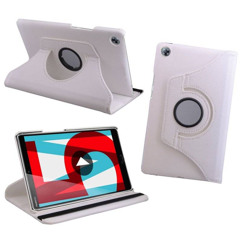 Huawei MediaPad M5 8,4 Zoll Tasche Hülle Tabletschale Bumper Cover Case Etui Rotierbar mit Ständer in Weiß