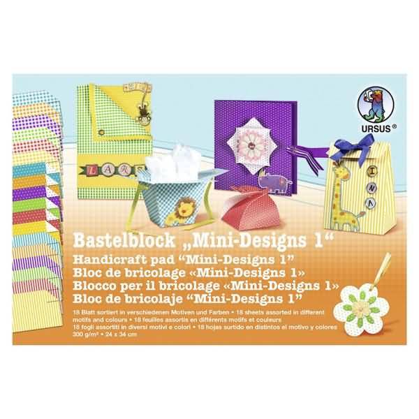 Bastelblock Mini Designs 1 300g/qm 24x34cm VE=18 Blatt sortiert