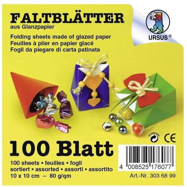 Faltblätter Glanzpapier 10x10cm VE=100 Blatt 10 Farben sortiert