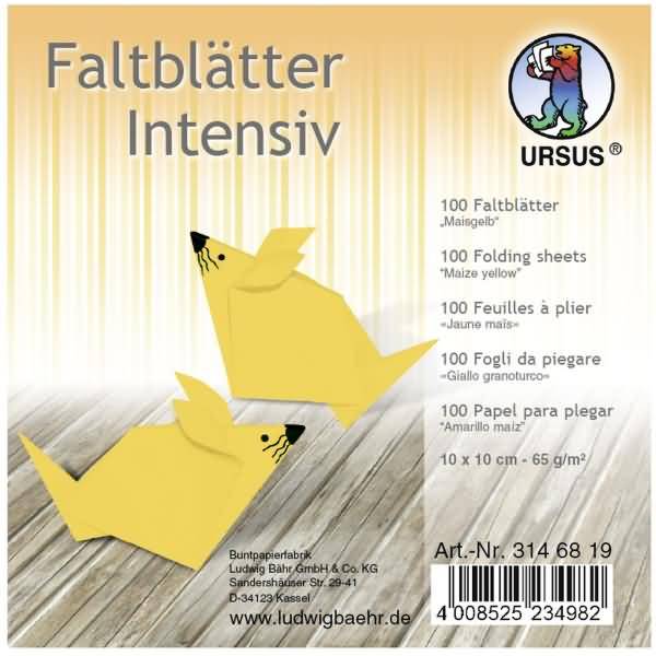 Faltblätter Intensiv Uni 10x10cm VE=100 Blatt maisgelb