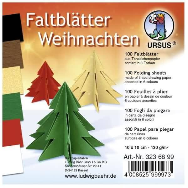 Faltblätter Weihnachten 130g/qm 10x10cm VE=100 Blatt 6 Farben