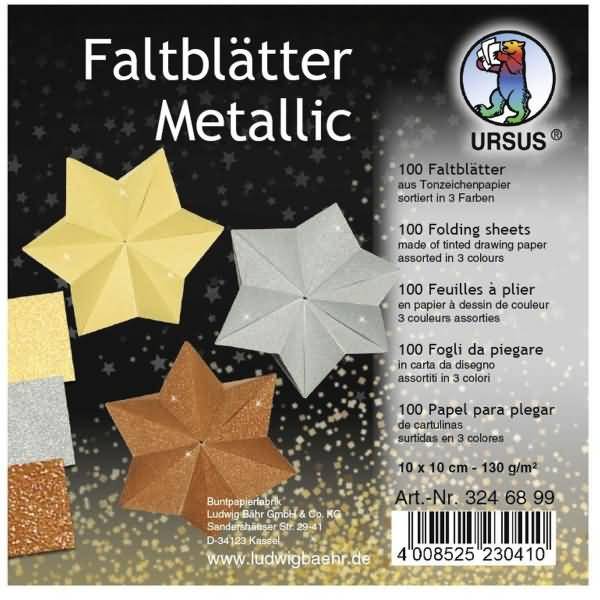 Faltblätter Metallic 130g/qm 10x10cm VE=100 Blatt 3 Farben