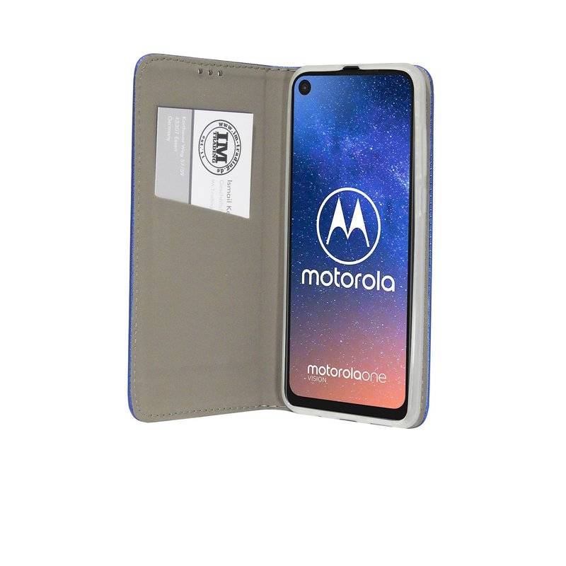 Buch Tasche "Smart" kompatibel mit MOTOROLA ONE VISION Handy Hülle Etui Brieftasche Schutzhülle mit Standfunktion Blau