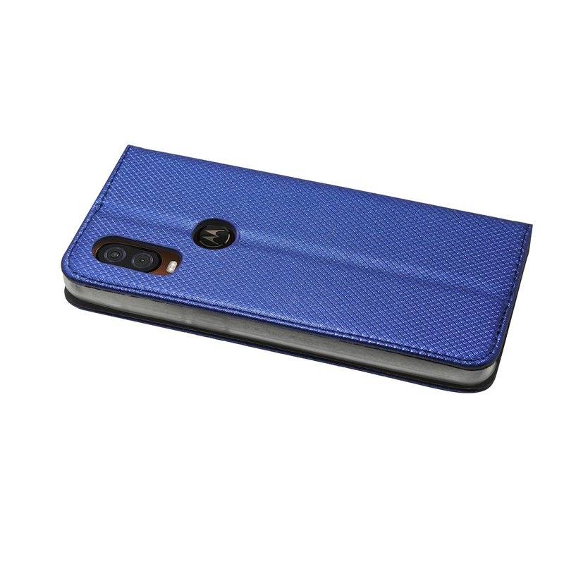 Buch Tasche "Smart" kompatibel mit MOTOROLA ONE VISION Handy Hülle Etui Brieftasche Schutzhülle mit Standfunktion Blau