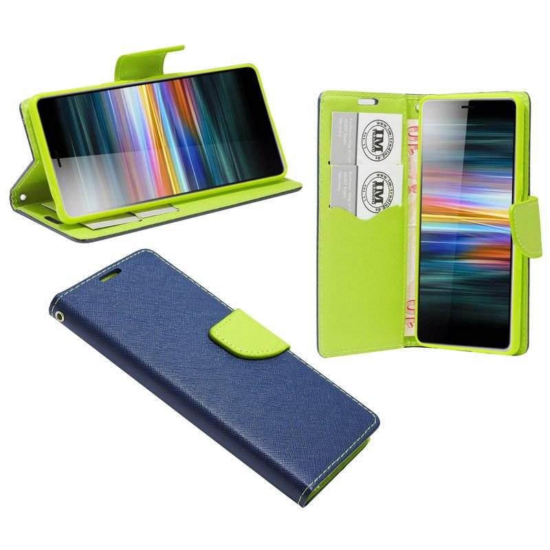 Buch Tasche "Fancy" kompatibel mit SONY XPERIA L3 Handy Hülle Etui Brieftasche Schutzhülle mit Standfunktion Blau-Grün