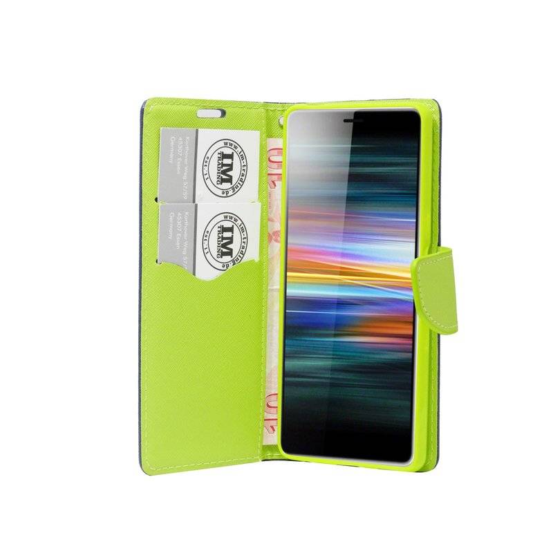 Buch Tasche "Fancy" kompatibel mit SONY XPERIA L3 Handy Hülle Etui Brieftasche Schutzhülle mit Standfunktion Blau-Grün