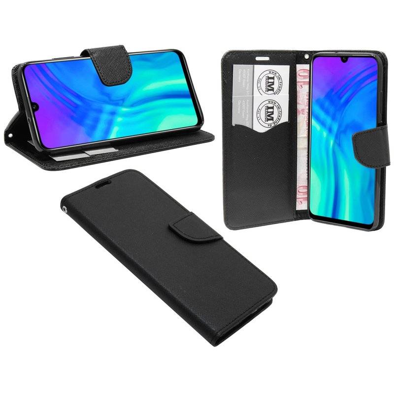 Buch Tasche "Fancy" kompatibel mit HONOR 20 LITE Handy Hülle Etui Brieftasche Schutzhülle mit Standfunktion in Schwarz