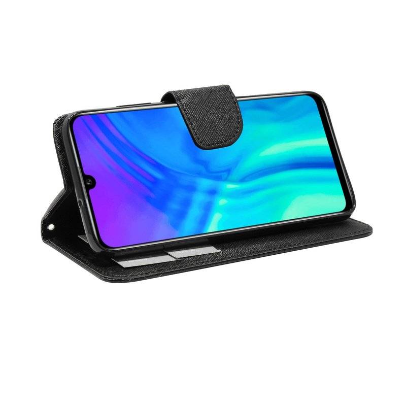 Buch Tasche "Fancy" kompatibel mit HONOR 20 LITE Handy Hülle Etui Brieftasche Schutzhülle mit Standfunktion in Schwarz