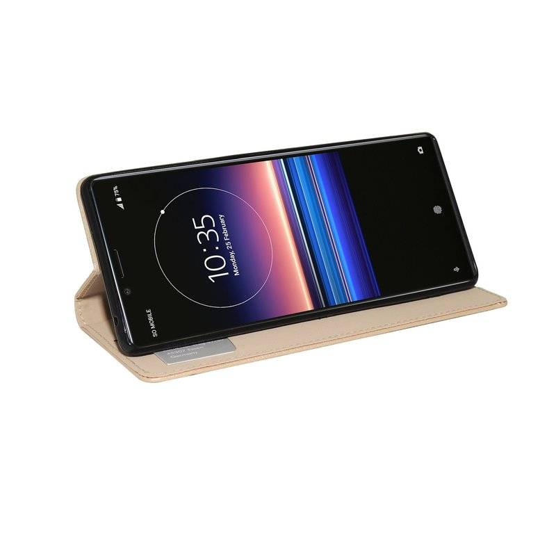 Buch Tasche "Smart" kompatibel mit SONY XPERIA 1 Handy Hülle Etui Brieftasche Schutzhülle mit Standfunktion in Gold