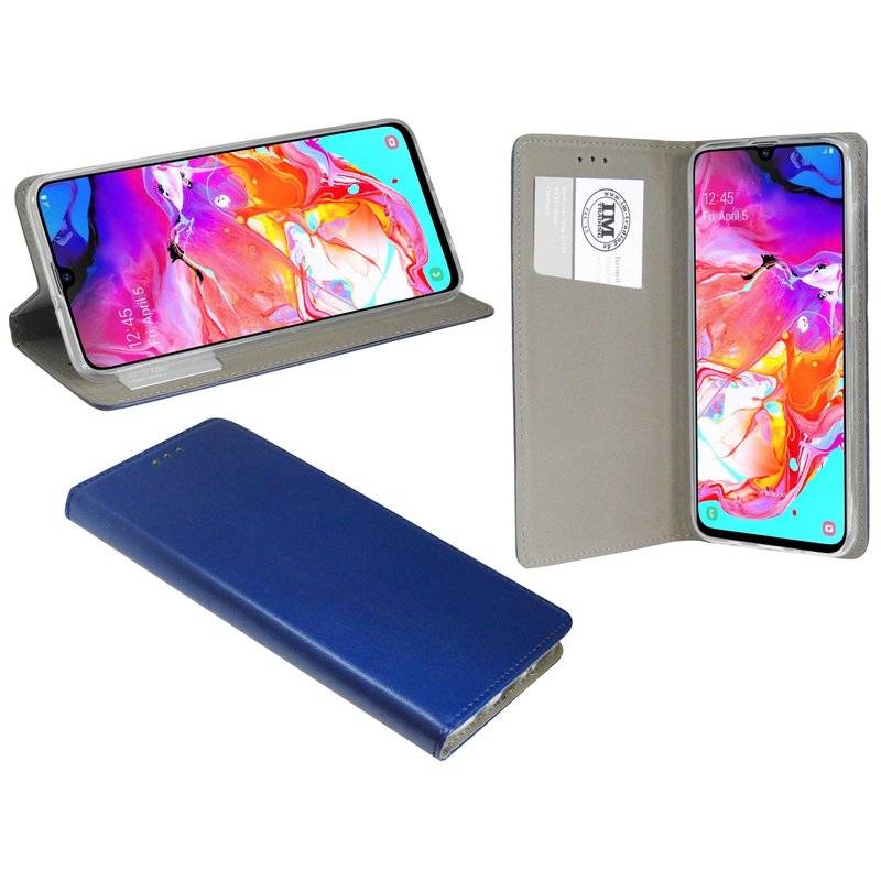 Buch Tasche "Smart" kompatibel mit SAMSUNG GALAXY A70 (A705F) Handy Etui Brieftasche Schutzhülle mit Standfunktion Blau
