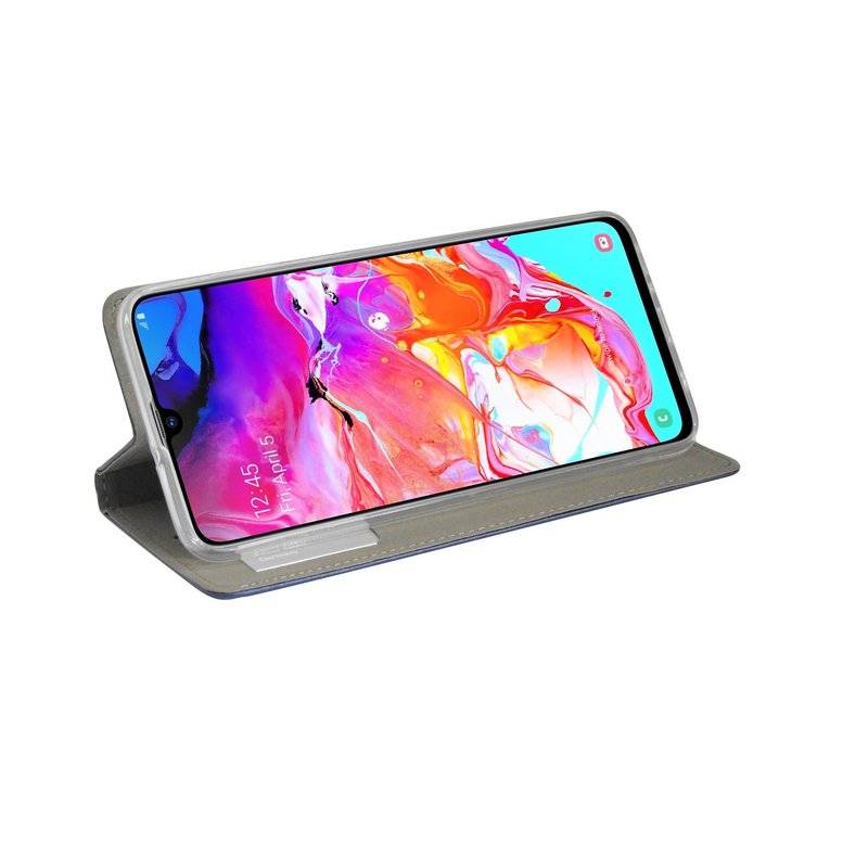Buch Tasche "Smart" kompatibel mit SAMSUNG GALAXY A70 (A705F) Handy Etui Brieftasche Schutzhülle mit Standfunktion Blau