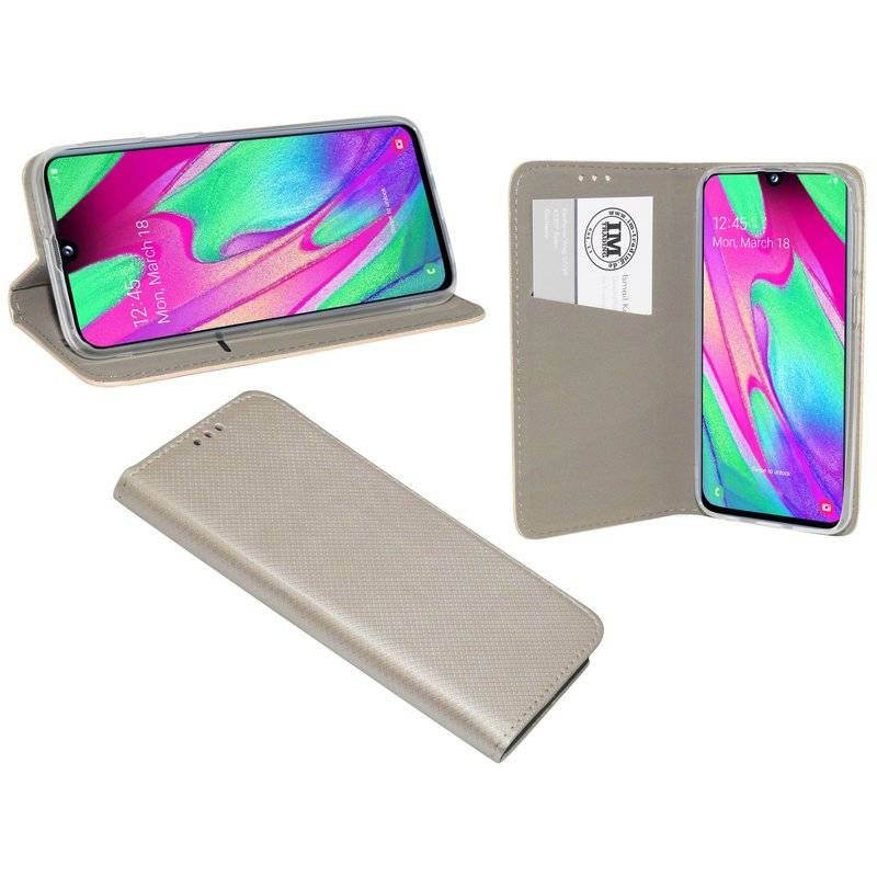 Buch Tasche "Smart" für SAMSUNG GALAXY A40 (A405F) Handy Hülle Brieftasche Schutzhülle mit Standfunktion Gold