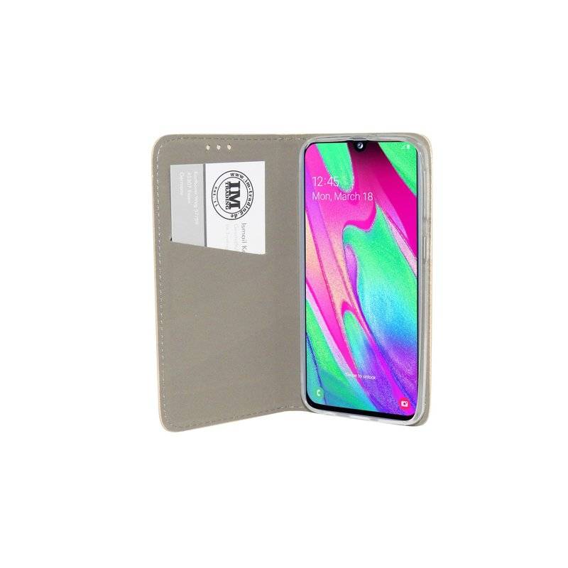 Buch Tasche "Smart" für SAMSUNG GALAXY A40 (A405F) Handy Hülle Brieftasche Schutzhülle mit Standfunktion Gold
