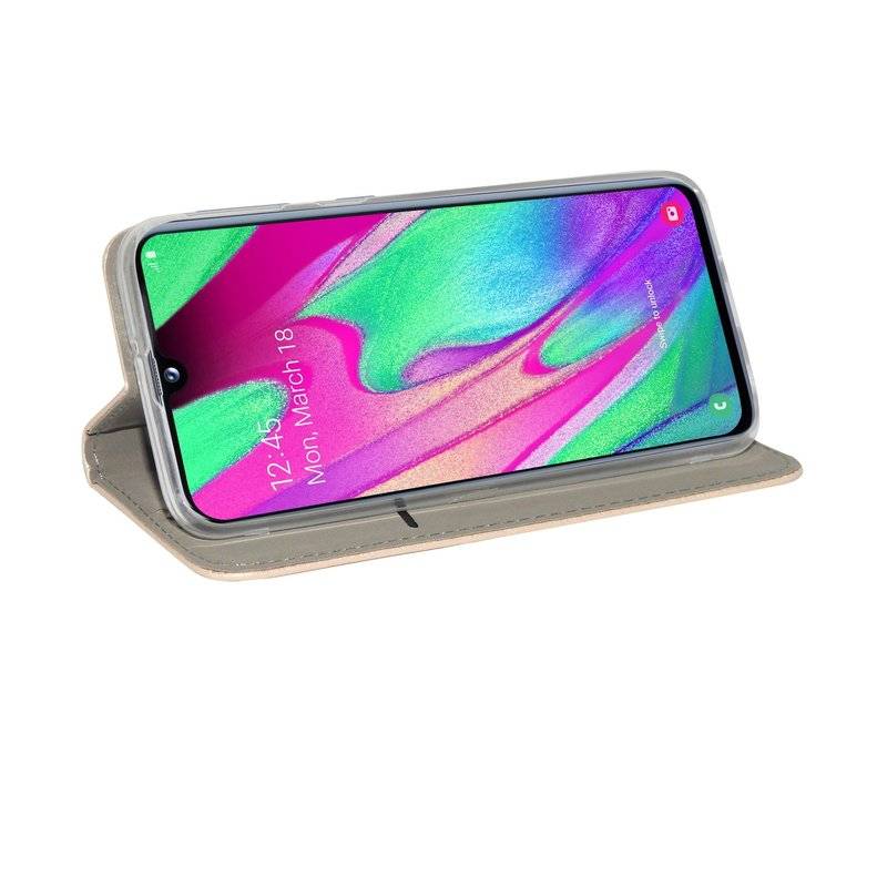 Buch Tasche "Smart" für SAMSUNG GALAXY A40 (A405F) Handy Hülle Brieftasche Schutzhülle mit Standfunktion Gold