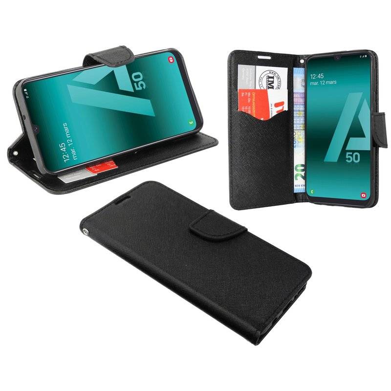 Buch Tasche "Fancy" kompatibel mit SAMSUNG GALAXY A50 (A505F) Handy Hülle Etui schwarz Schutzhülle mit Standfunktion