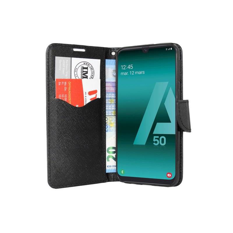 Buch Tasche "Fancy" kompatibel mit SAMSUNG GALAXY A50 (A505F) Handy Hülle Etui schwarz Schutzhülle mit Standfunktion