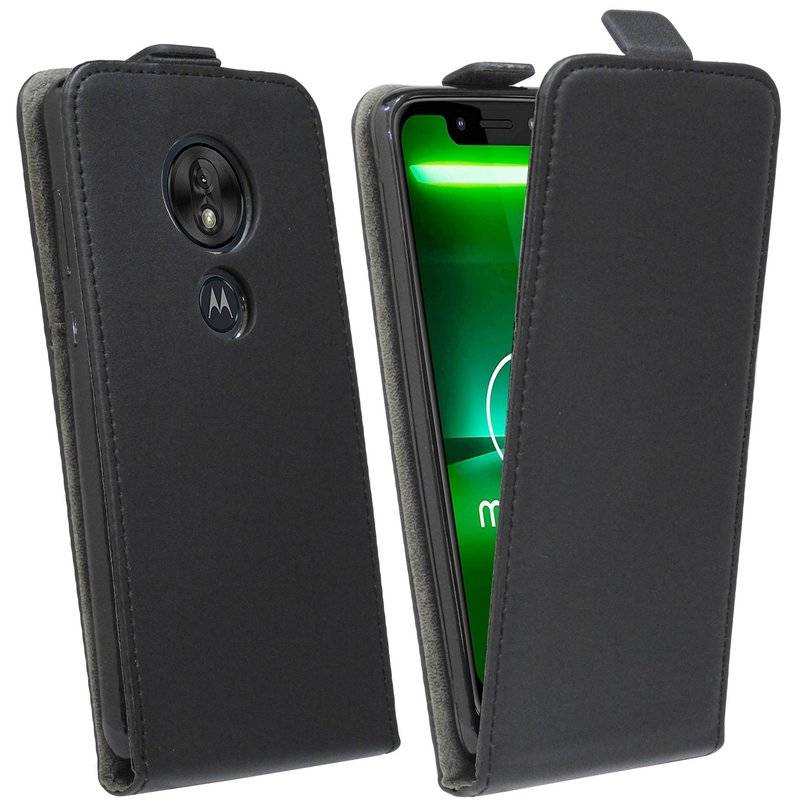 Flip Case kompatibel mit MOTOROLA MOTO G7 PLAY Handy Tasche vertikal aufklappbar Schutzhülle Klapp Hülle Schwarz