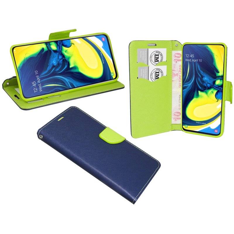 Buch Tasche "Fancy" kompatibel mit SAMSUNG GALAXY A80 (A805F) Handy Hülle Etui Brieftasche Schutzhülle in Blau-Grün