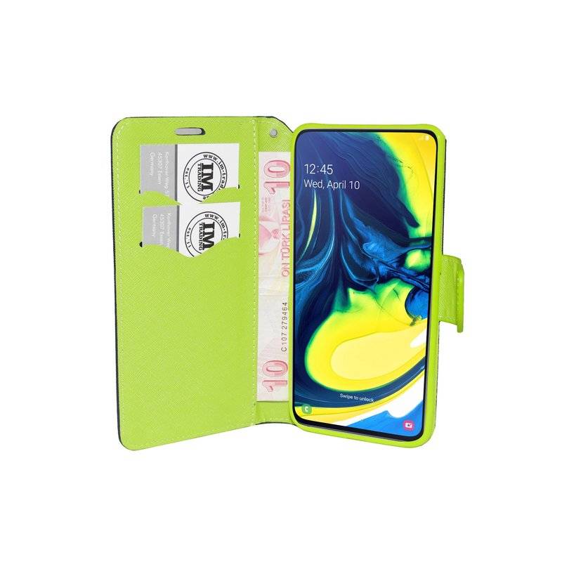 Buch Tasche "Fancy" kompatibel mit SAMSUNG GALAXY A80 (A805F) Handy Hülle Etui Brieftasche Schutzhülle in Blau-Grün