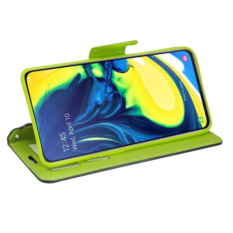 Buch Tasche "Fancy" kompatibel mit SAMSUNG GALAXY A80 (A805F) Handy Hülle Etui Brieftasche Schutzhülle in Blau-Grün