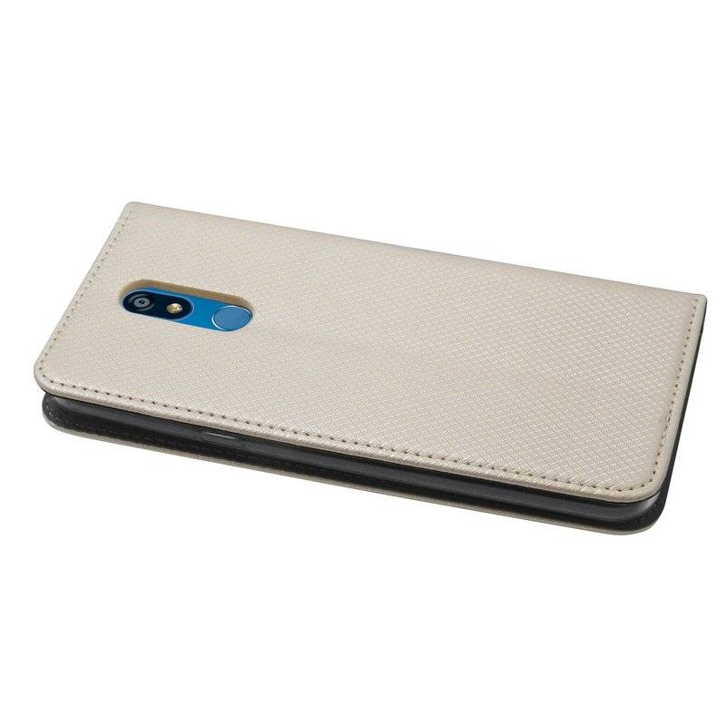 Buch Tasche "Smart" kompatibel mit LG K40 Handy Hülle Etui Brieftasche Schutzhülle mit Standfunktion, Kartenfach Gold