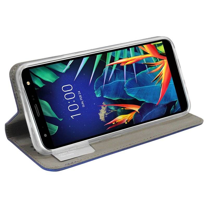 Buch Tasche "Smart" kompatibel mit LG K40 Handy Hülle Etui Brieftasche Schutzhülle mit Standfunktion, Kartenfach Blau