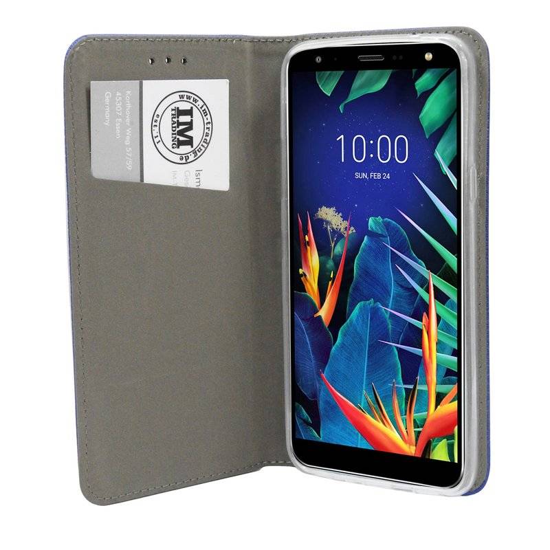 Buch Tasche "Smart" kompatibel mit LG K40 Handy Hülle Etui Brieftasche Schutzhülle mit Standfunktion, Kartenfach Blau