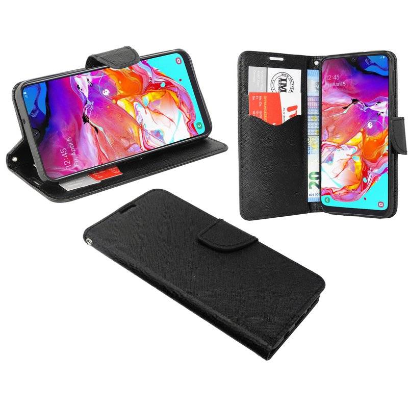 Buch Tasche "Fancy" kompatibel mit SAMSUNG GALAXY A70 (A705F) Handy Hülle Etui Brieftasche Schutzhülle in Schwarz