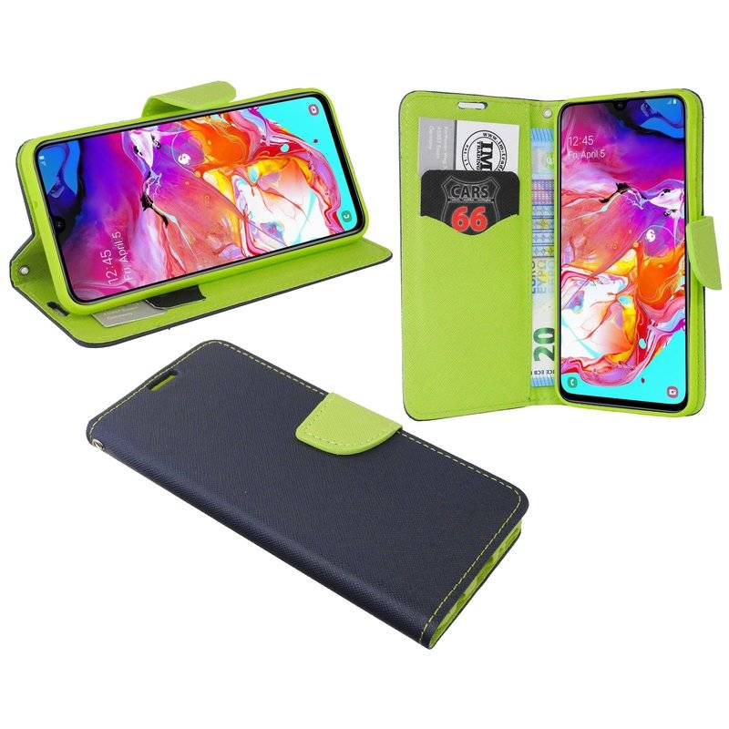 Buch Tasche "Fancy" kompatibel mit SAMSUNG GALAXY A70 (A705F) Handy Hülle Etui Brieftasche Schutzhülle in Blau-Grün