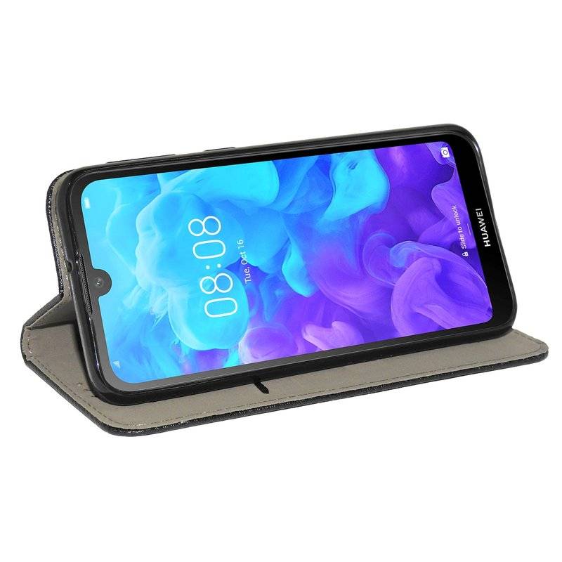 Buch Tasche "Smart" kompatibel mit HUAWEI Y5 2019 Handy Hülle Etui Brieftasche Schutzhülle mit Standfunktion Schwarz