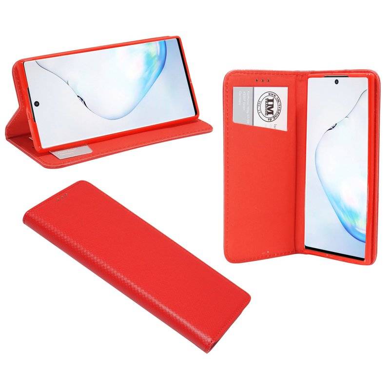 Buch Tasche "Smart" für SAMSUNG GALAXY NOTE 10 (N970F) Handy Hülle Etui Brieftasche Schutzhülle mit Standfunkion Rot