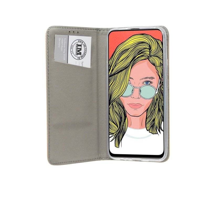 Buch Tasche "Smart" kompatibel mit HUAWEI P SMART Z Handy Hülle Etui Brieftasche Schutzhülle mit Standfunktion in Gold