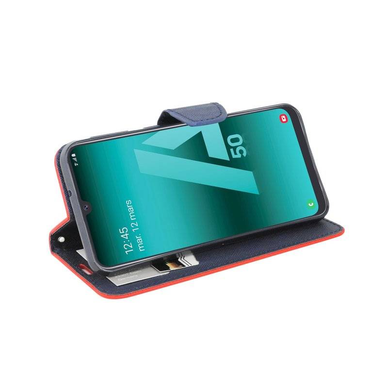 Buch Tasche "Fancy" kompatibel mit SAMSUNG GALAXY A50 (A505F) Handy Hülle Etui Brieftasche Schutzhülle Rot-Blau