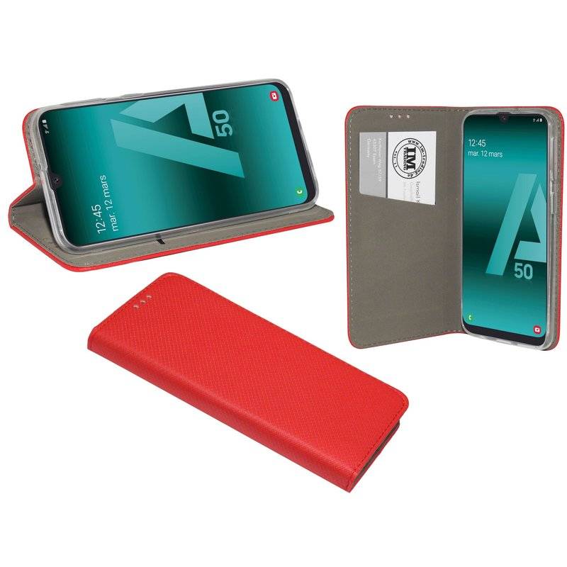 Buch Tasche "Smart" kompatibel mit SAMSUNG GALAXY A50 (A505F) Handy Hülle Brieftasche Schutzhülle mit Standfunktion Rot